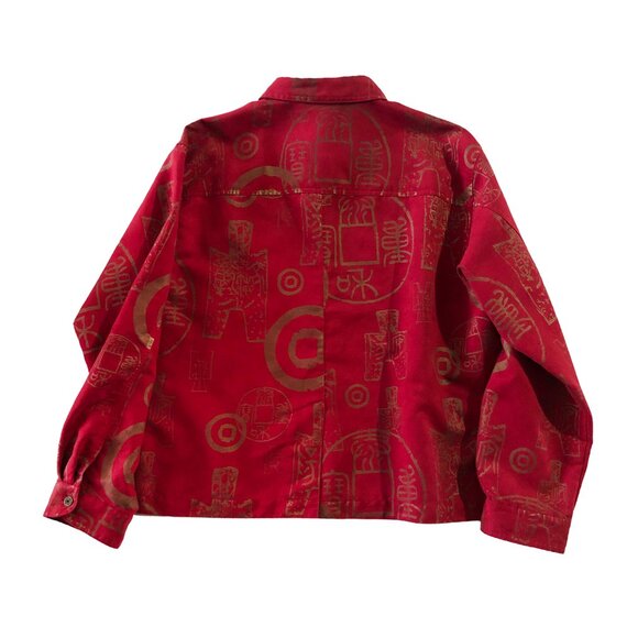 Chico's Design Sz 3 Red Long Sleeve Button Up Shirt Blazer Jacket Oriental Print - Picture 8 of 8